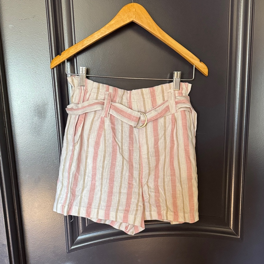 Love Tree High Waist Striped Shorts - Pink and White